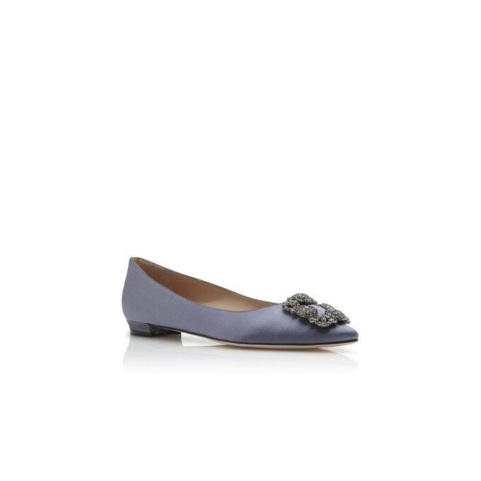 HANGISIFLAT Grey Satin Jewel Buckle Flat Pumps