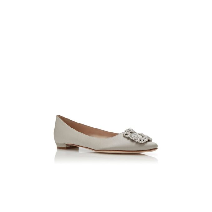 HANGISIFLAT Grey Satin Jewel Buckle Flat Pumps