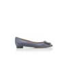 HANGISIFLAT Grey Satin Jewel Buckle Flat Pumps
