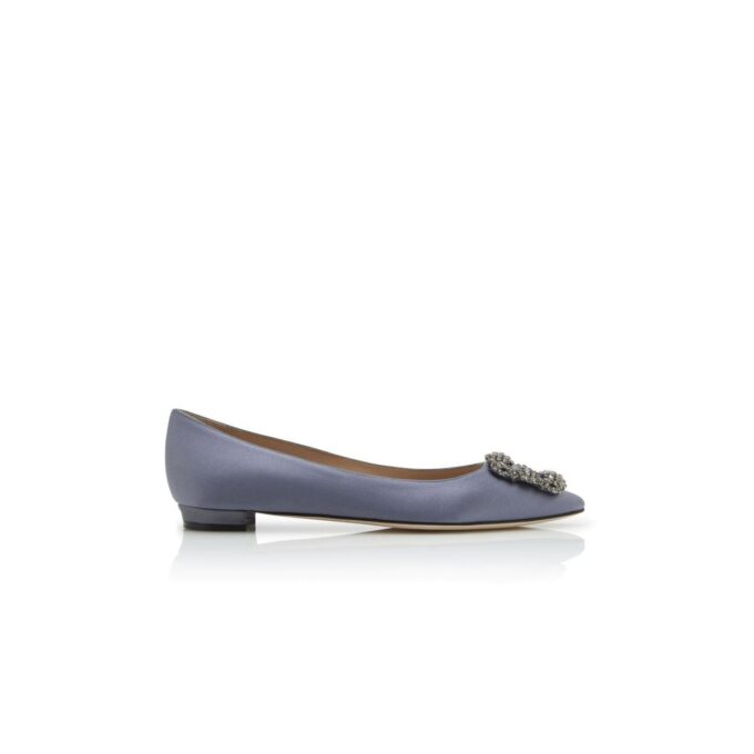 HANGISIFLAT Grey Satin Jewel Buckle Flat Pumps
