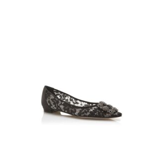 HANGISIFLAT LACE Black Lace Jewel Buckle Flat Pumps