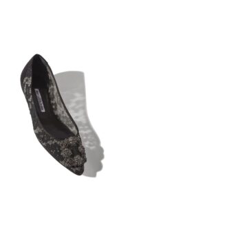 HANGISIFLAT LACE Black Lace Jewel Buckle Flat Pumps
