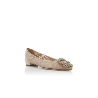 HANGISIFLAT LACE Pink Champagne Lace Jewel Buckle Flat Pumps