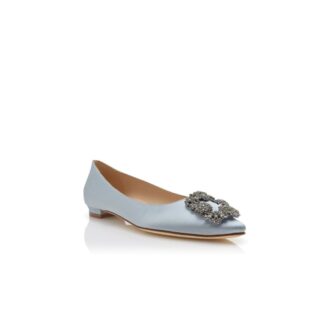 HANGISIFLAT Light Blue Satin Jewel Buckle Flat Pumps