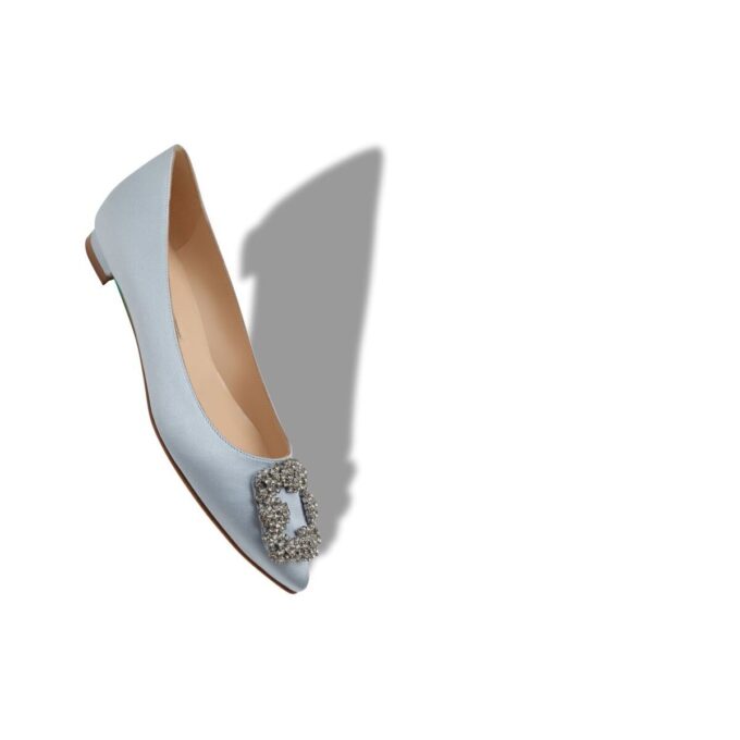 HANGISIFLAT Light Blue Satin Jewel Buckle Flat Pumps