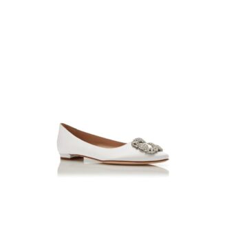 HANGISIFLAT Light Cream Satin Jewel Buckle Flat Pumps