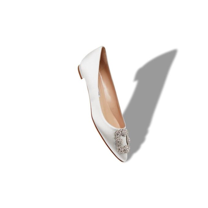 HANGISIFLAT Light Cream Satin Jewel Buckle Flat Pumps