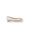 HANGISIFLAT Light Cream Satin Jewel Buckle Flat Pumps