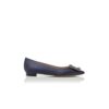 HANGISIFLAT Navy Blue Satin Jewel Buckle Flat Pumps