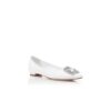 HANGISIFLAT White Calf Leather Jewel Buckle Flat Pumps