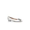 HANGISIFLAT White Satin Jewel Buckle Flat Pumps