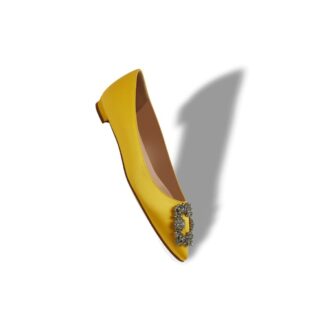 HANGISIFLAT Yellow Satin Jewel Buckle Flat Pumps
