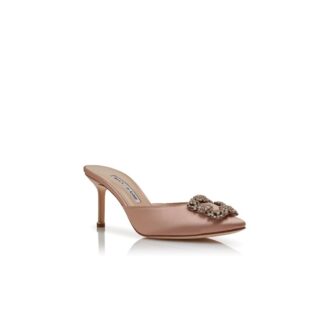 HANGISIMU Beige Satin Jewel Buckle Mules