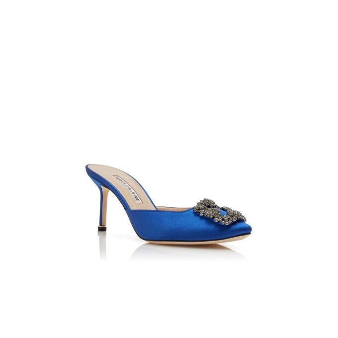 HANGISIMU Blue Satin Jewel Buckle Mules