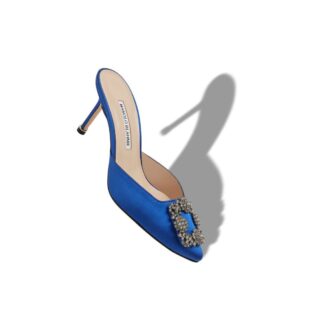HANGISIMU Blue Satin Jewel Buckle Mules