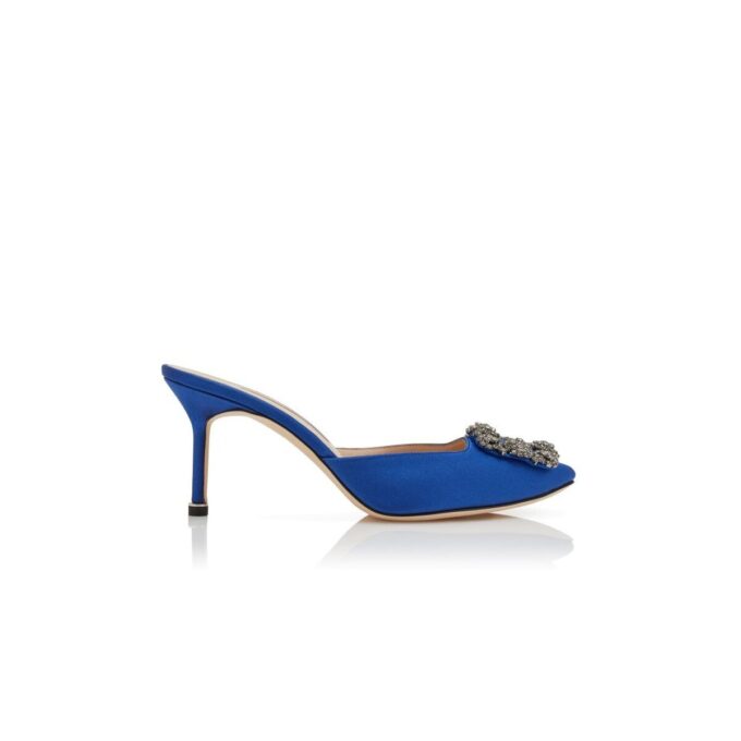 HANGISIMU Blue Satin Jewel Buckle Mules