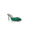 HANGISIMU Green Satin Jewel Buckle Mules