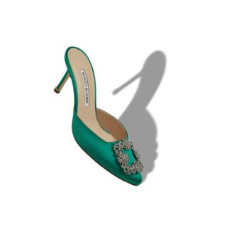 HANGISIMU Green Satin Jewel Buckle Mules