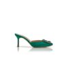 HANGISIMU Green Satin Jewel Buckle Mules