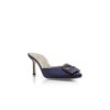 HANGISIMU Navy Blue Satin Jewel Buckle Mules