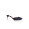 HANGISIMU Navy Blue Satin Jewel Buckle Mules