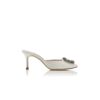 HANGISIMU Off-White Satin Jewel Buckle Mules