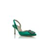 HANGISLI Green Satin Jewel Buckle Slingback Pumps