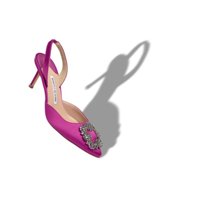 HANGISLI Pink Satin Jewel Buckle Slingback Pumps
