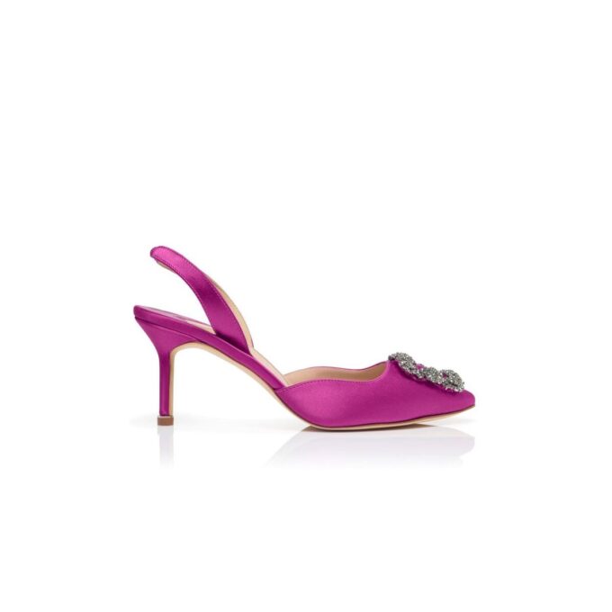 HANGISLI Pink Satin Jewel Buckle Slingback Pumps