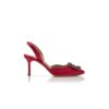 HANGISLI Red Satin Jewel Buckle Slingback Pumps