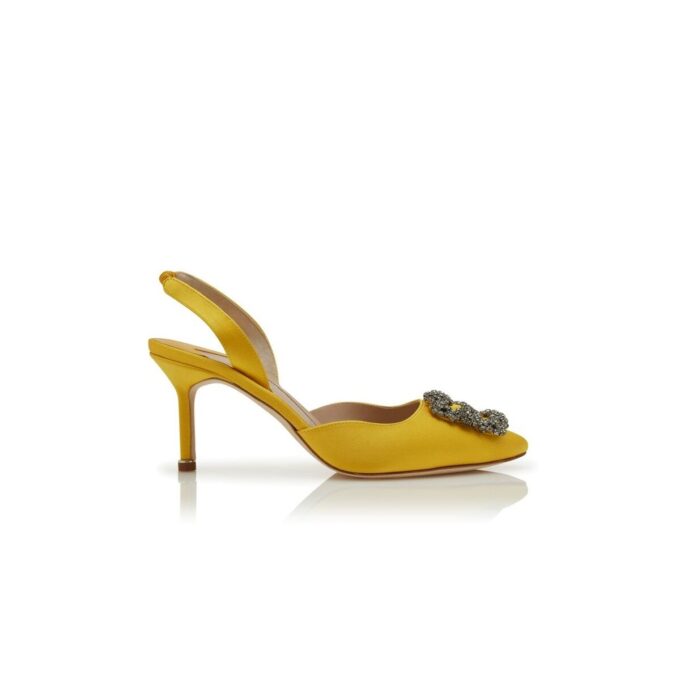 HANGISLI Yellow Satin Jewel Buckle Slingback Pumps