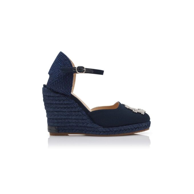 HANGRILLAHI Navy Blue Cotton Crystal Embellished Espadrilles