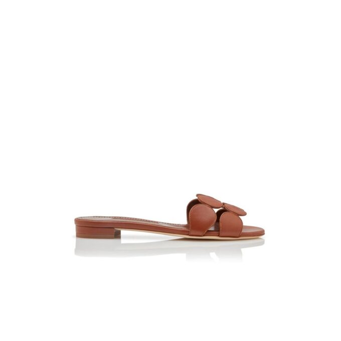 HARIBALMUFLAT Brown Nappa Leather Flat Sandals