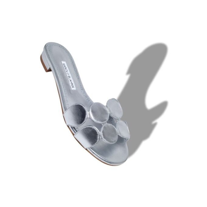 HARIBALMUFLAT Silver Nappa Leather Flat Sandals