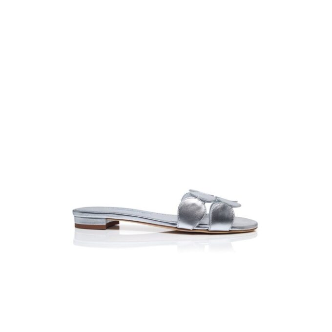 HARIBALMUFLAT Silver Nappa Leather Flat Sandals