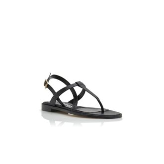 HATA Black Calf Leather Flat Sandals