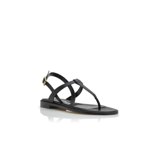 HATA Black Calf Leather Flat Sandals