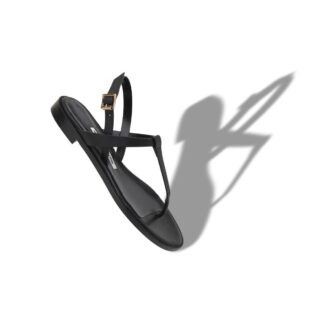 HATA Black Calf Leather Flat Sandals
