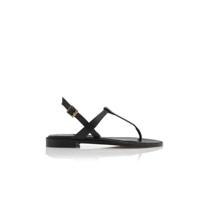 HATA Black Calf Leather Flat Sandals