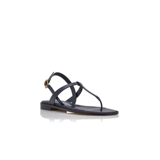 HATA Navy Blue Calf Leather Flat Sandals