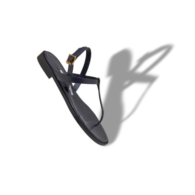 HATA Navy Blue Calf Leather Flat Sandals