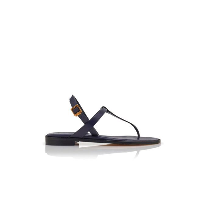 HATA Navy Blue Calf Leather Flat Sandals