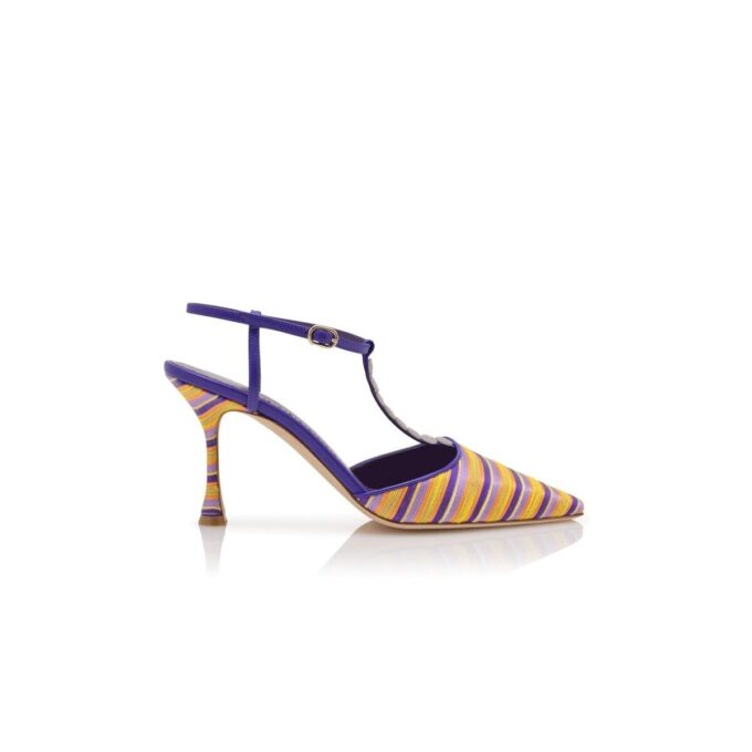 IMBO Purple and Orange Cotton Striped T-Bar Pumps