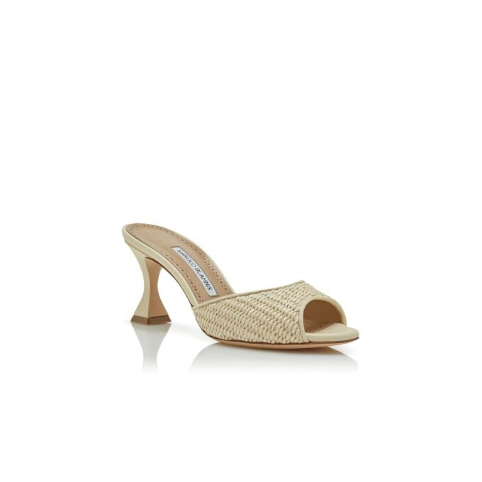 JADARA Light Beige Raffia Open Toe Mules