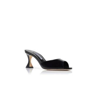 JADARON Black Patent Leather Open Toe Mules