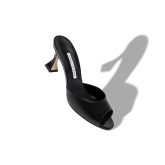 JADARON Black Patent Leather Open Toe Mules