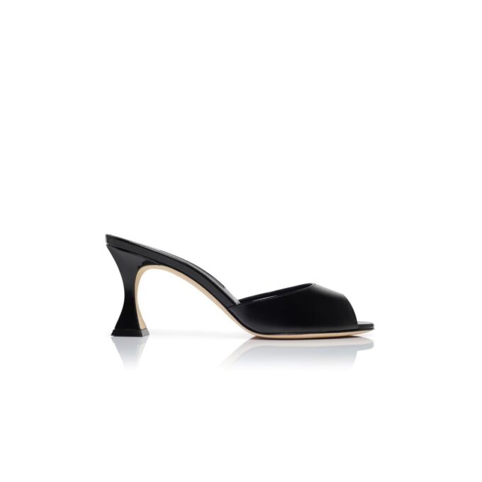 JADARON Black Patent Leather Open Toe Mules