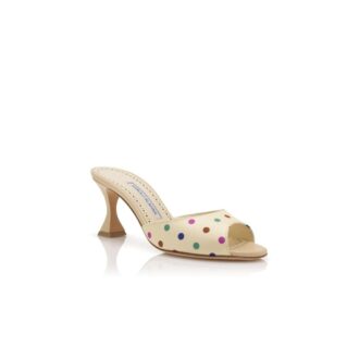 JADARON Cream Silk Polka Dot Detail Mules