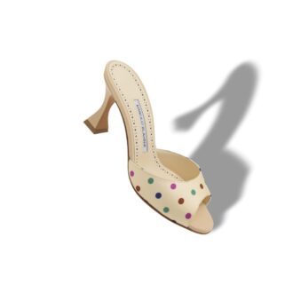JADARON Cream Silk Polka Dot Detail Mules