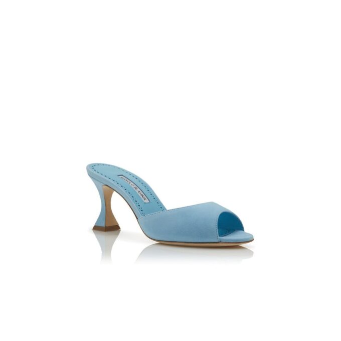 JADARON Light Blue Suede Open Toe Mules
